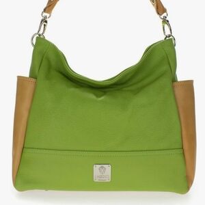 Medichi Italian Made Apple Green & Beige Pebbled Leather Hobo Bag, Apple Green a
